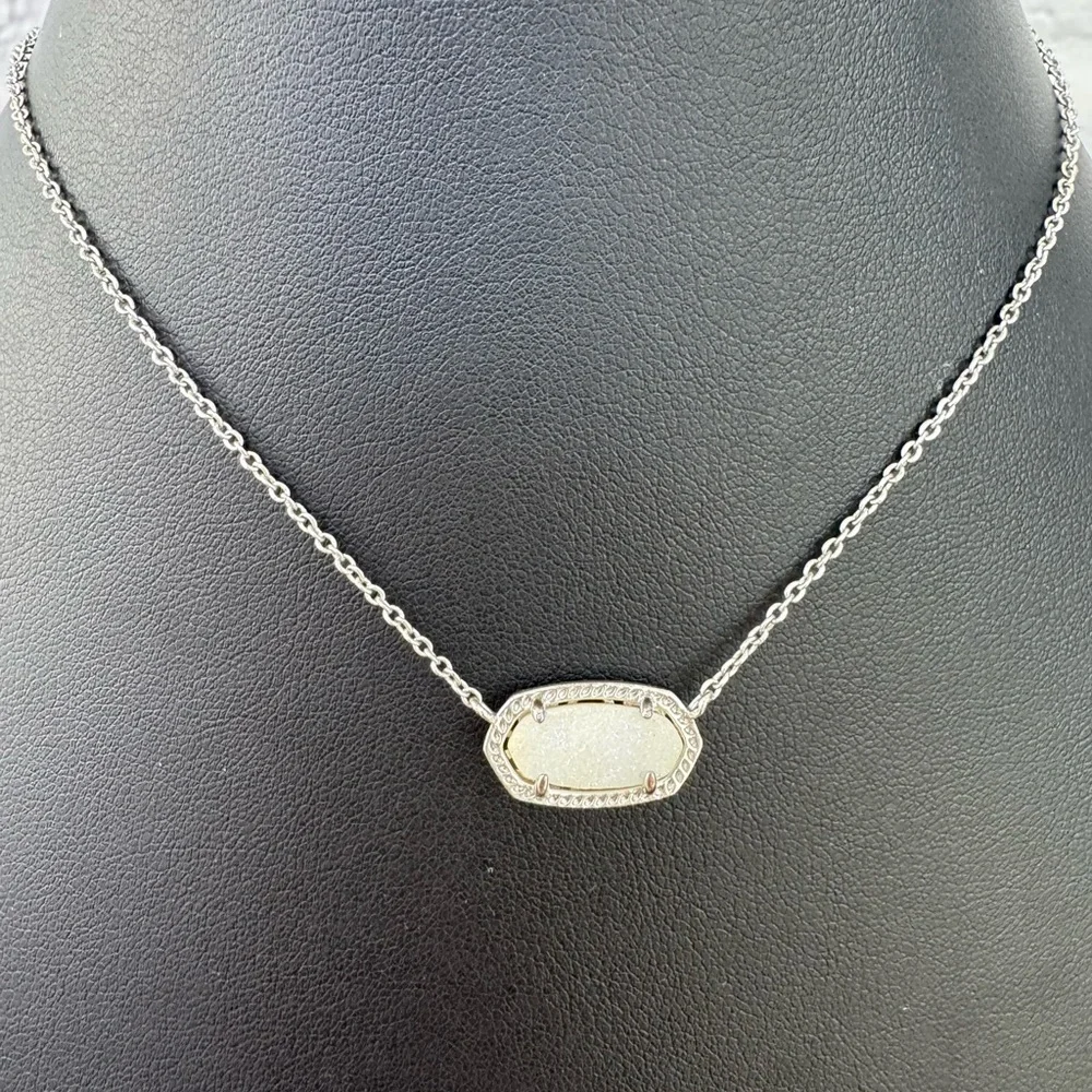 Kendra Scott Silver Elisa & White Drusy Necklace